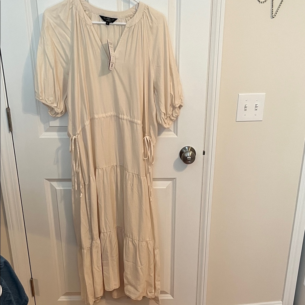 Velvet Heart Cream Maxi Dress with Drawstring Accents